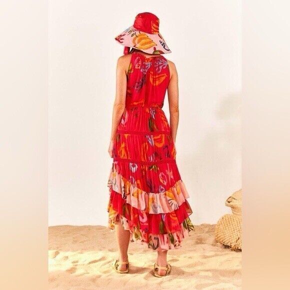 FARM Rio Red and Pink Floral Midi Dress - Picture 5 of 12